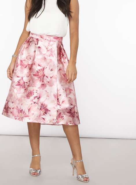 **Luxe Pink Blurred Floral Skirt